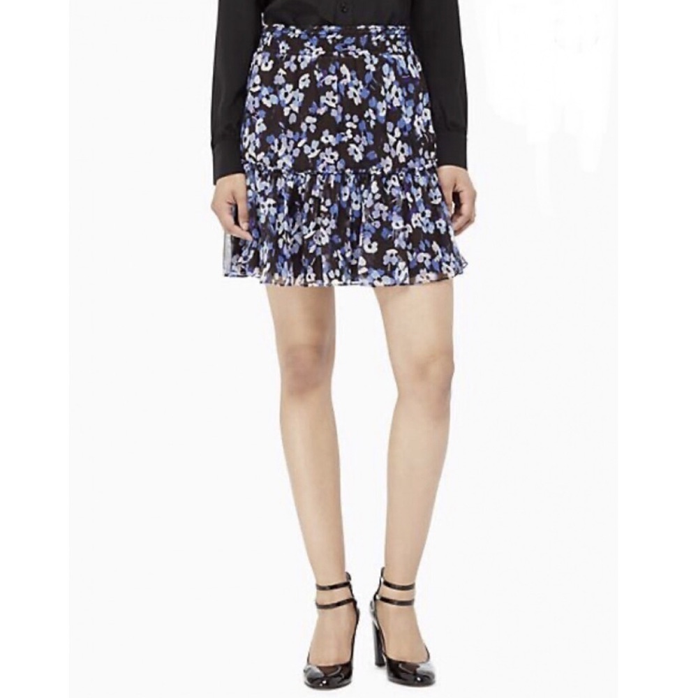 Kate Spade Purple Multi Floral Hydrangea Chiffon Tiered Mini Skirt EUC NJMU6700
